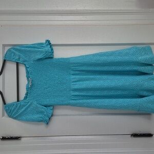 Michael Kors Smocked Eyelet Peasant Dress In Turquoise